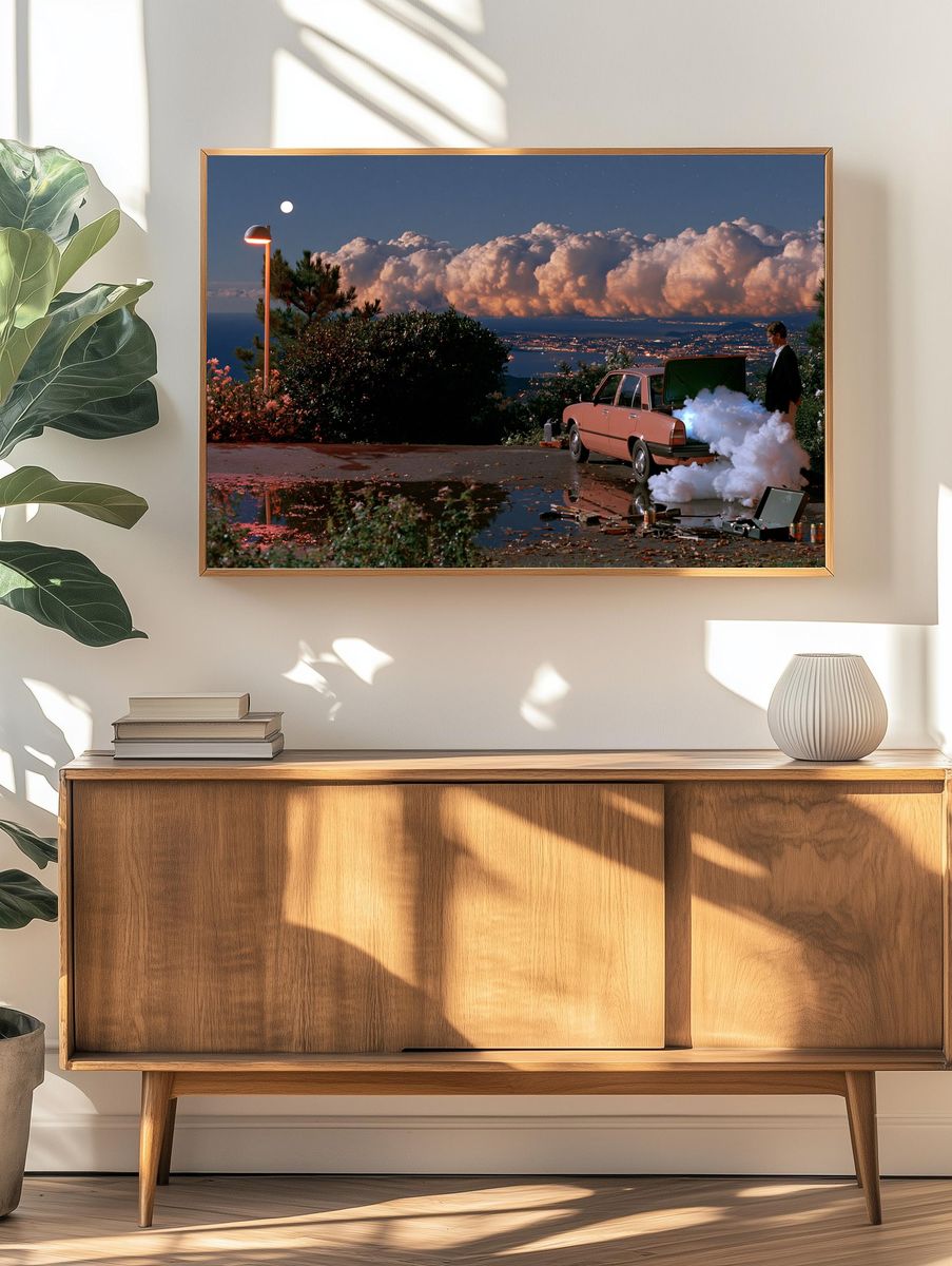 Moonlit Coastal Car Scene Poster. — room view 3