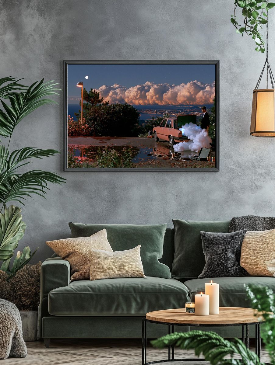 Moonlit Coastal Car Scene Poster. — room view 4