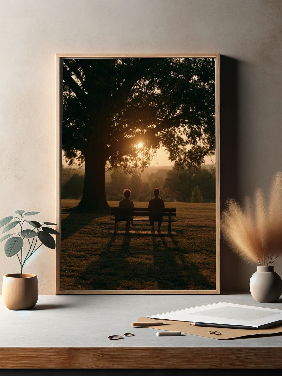 Sunset Park Bench Photography Poster. — room view 2