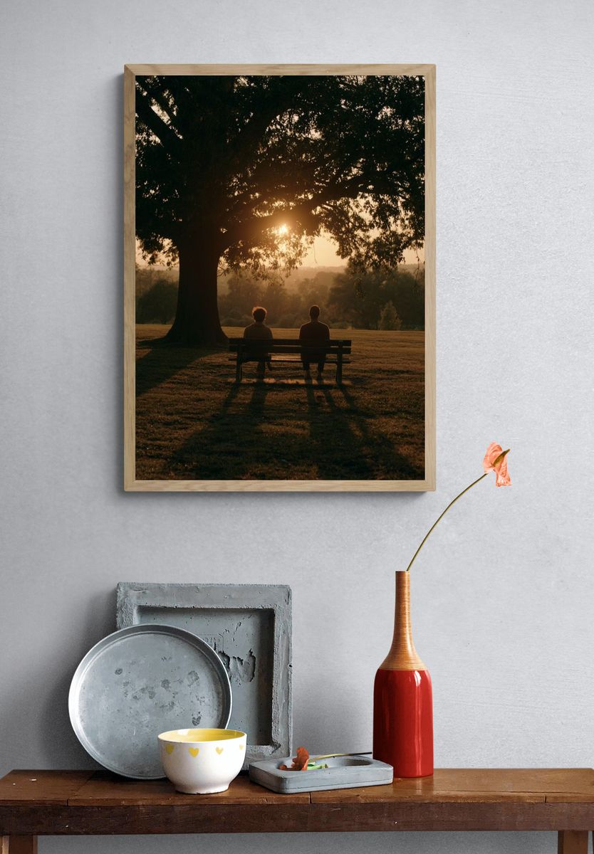 Sunset Park Bench Photography Poster. — room view 3