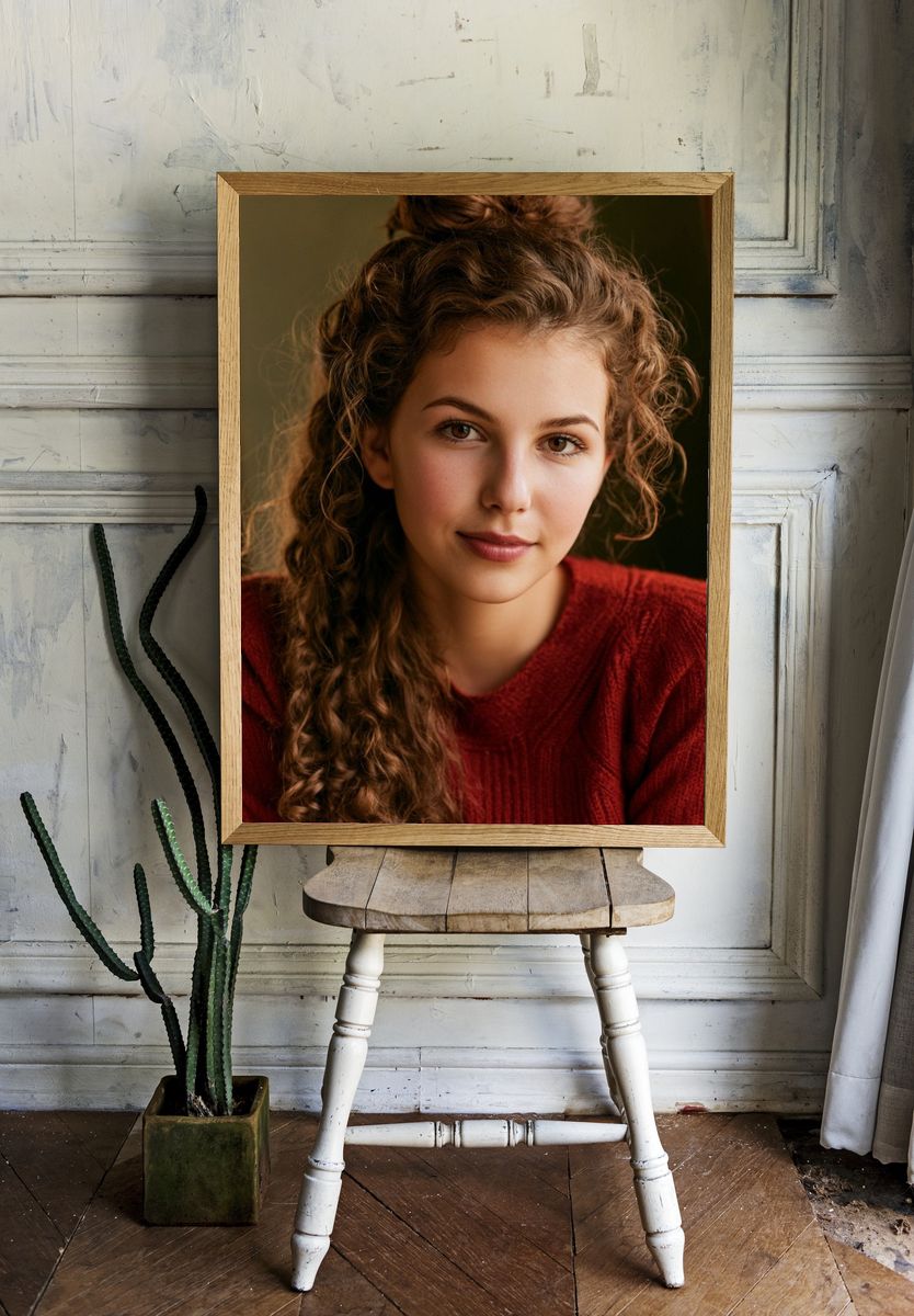 Curly-Haired Portrait Photography Poster. — room view 1