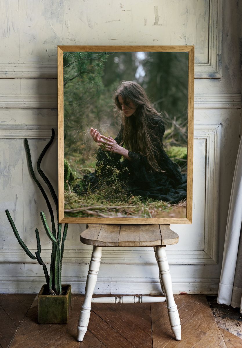 Forest Witch Portrait Print. room preview