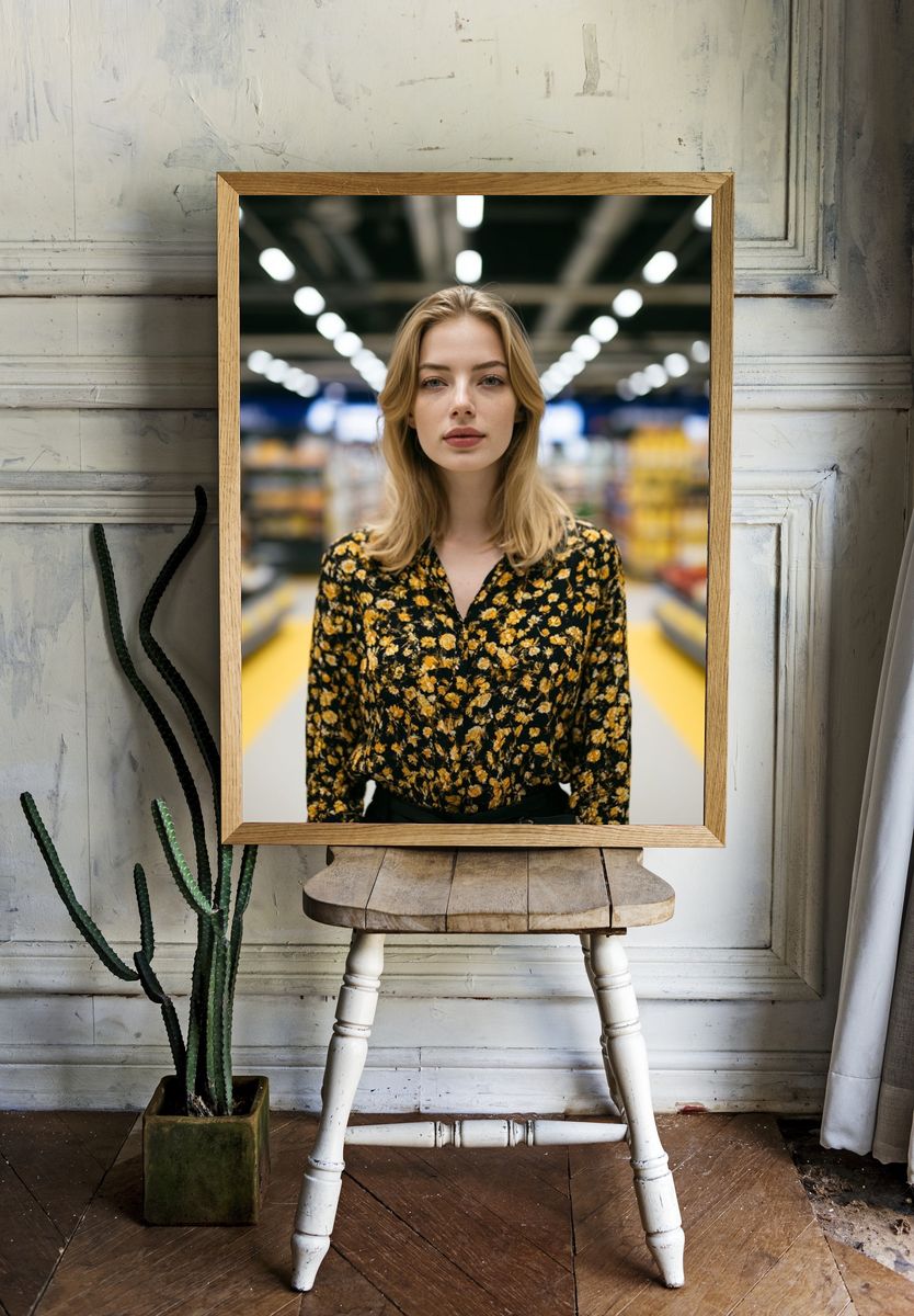 Blonde Portrait in Supermarket Poster. — room view 1