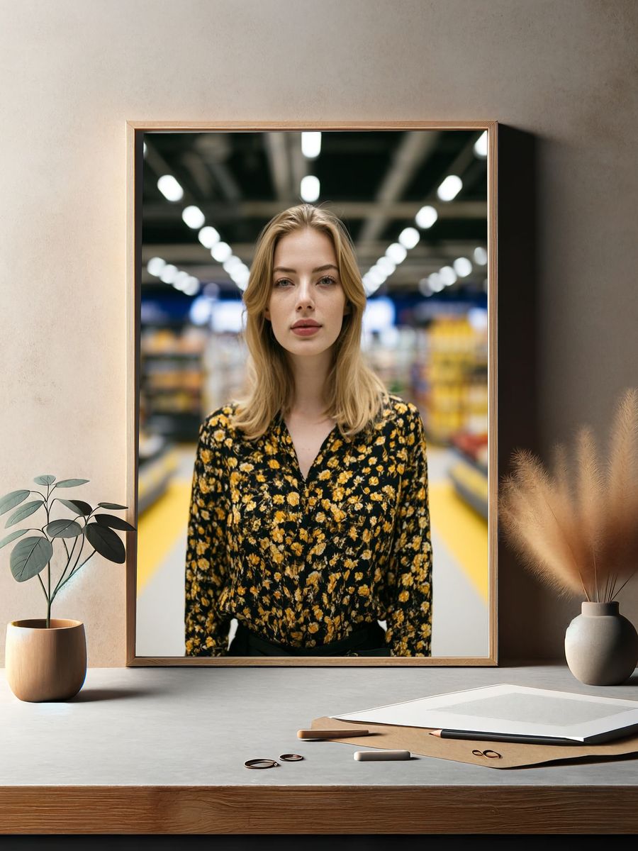 Blonde Portrait in Supermarket Poster. — room view 2
