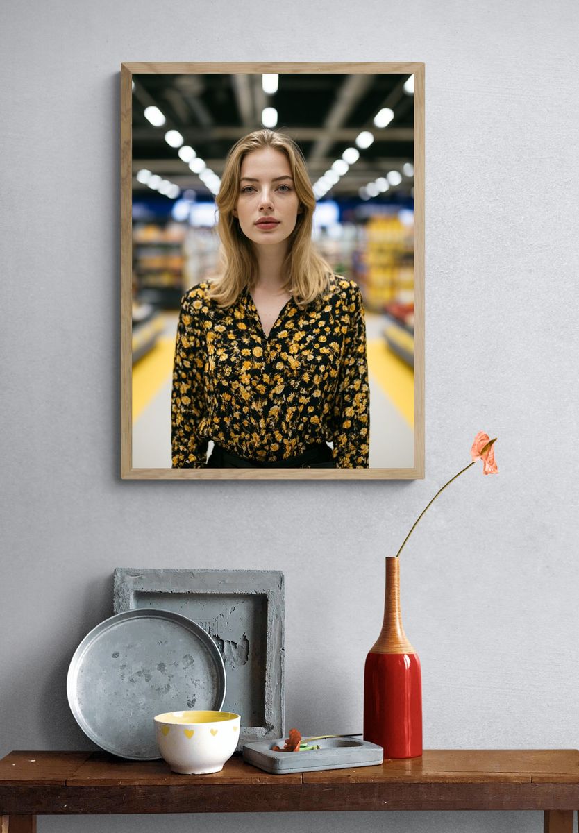 Blonde Portrait in Supermarket Poster. — room view 3