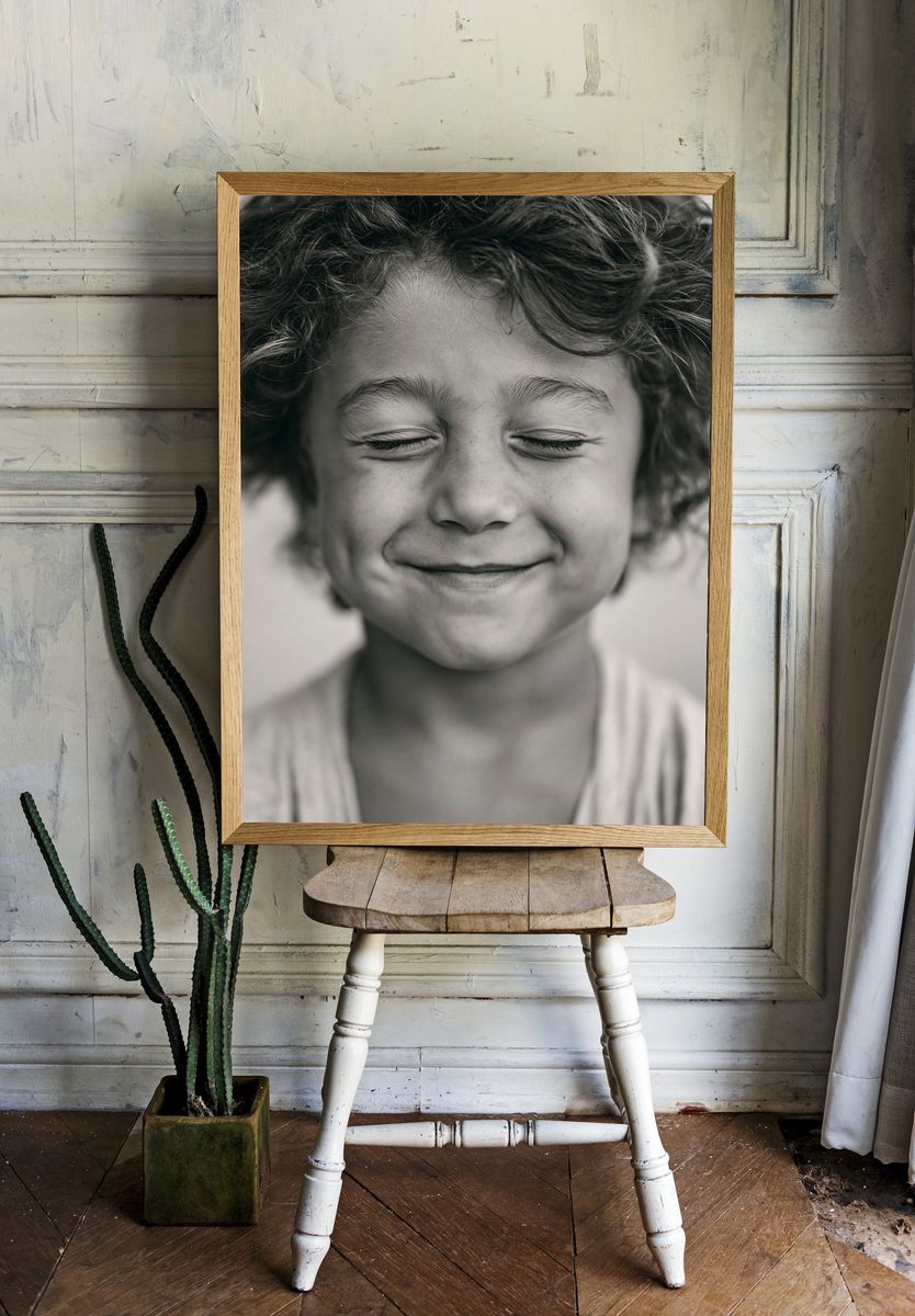 Smiling Child Portrait Black-White Poster. room preview