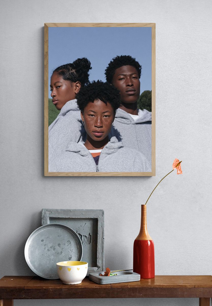 Three Portraits in Grey Hoodie Poster. — room view 3