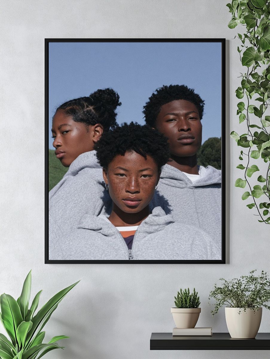 Three Portraits in Grey Hoodie Poster. — room view 4