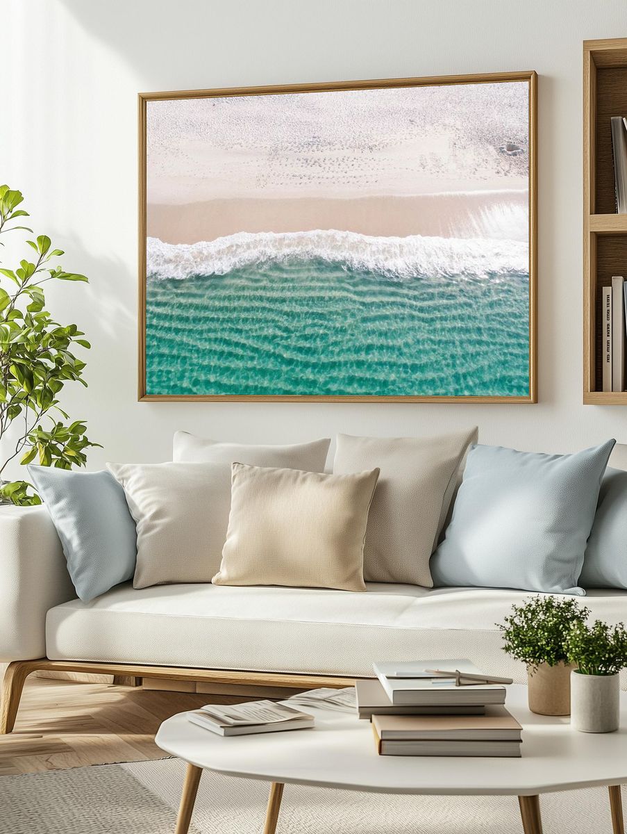 Drone view ocean waves washing. — room view 2