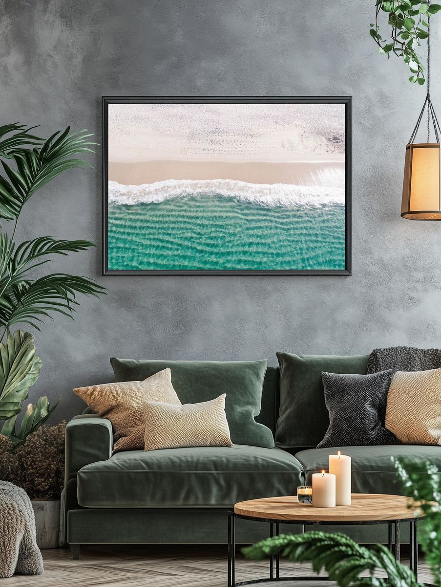 Drone view ocean waves washing. — room view 4