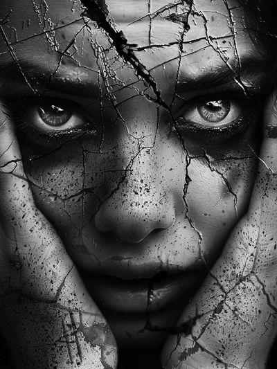 Cracked Face Black-White Portrait Poster.