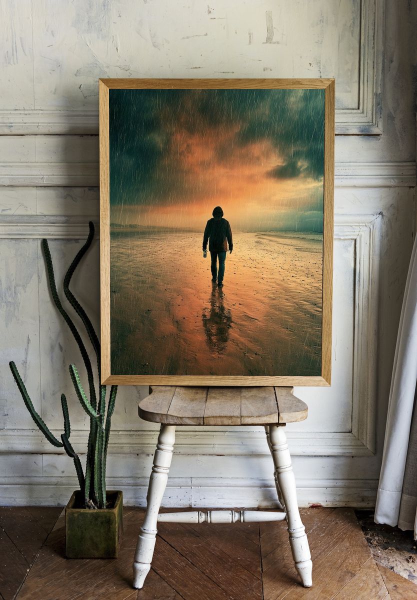 Rainy Beach Solitude Photography Poster. room preview