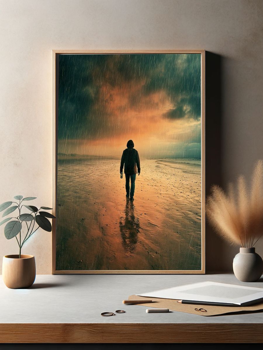 Rainy Beach Solitude Photography Poster. — room view 2