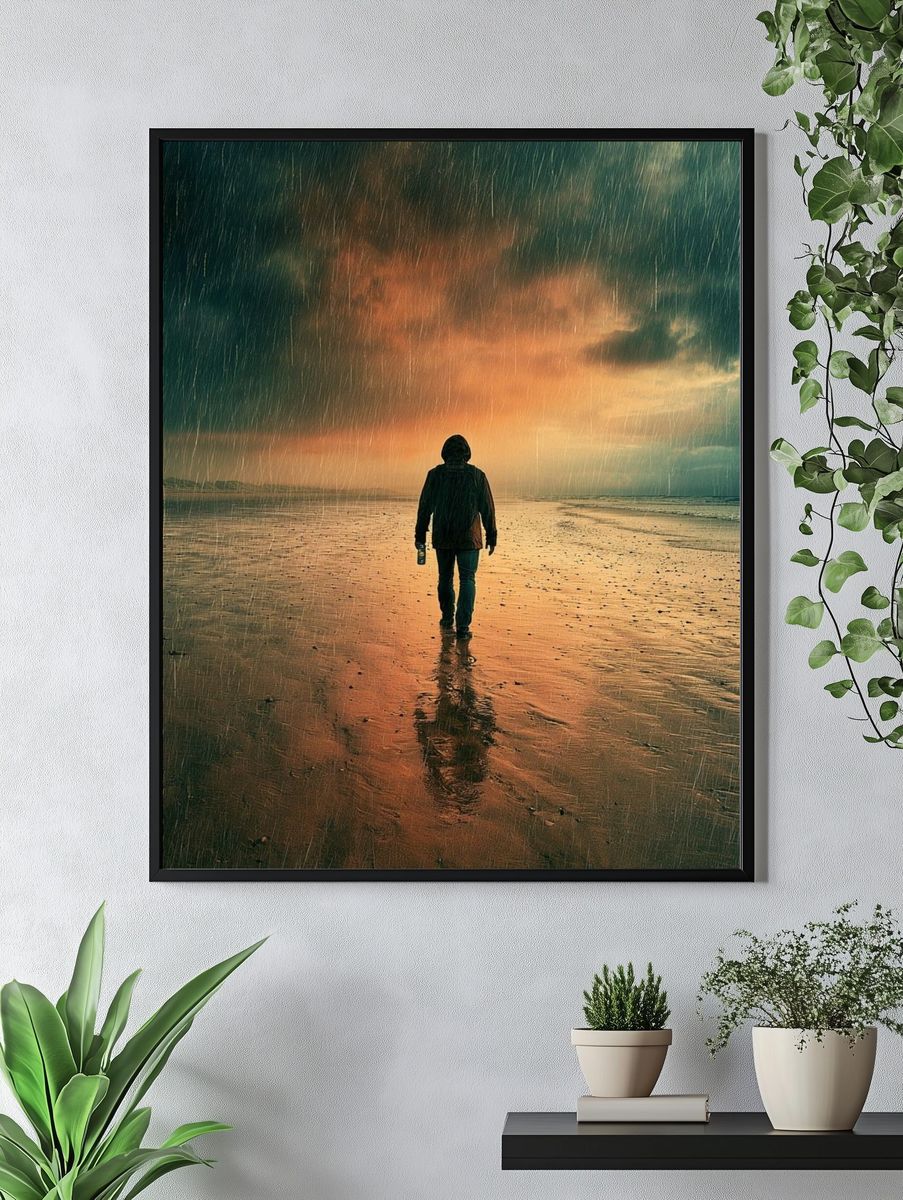 Rainy Beach Solitude Photography Poster. — room view 4