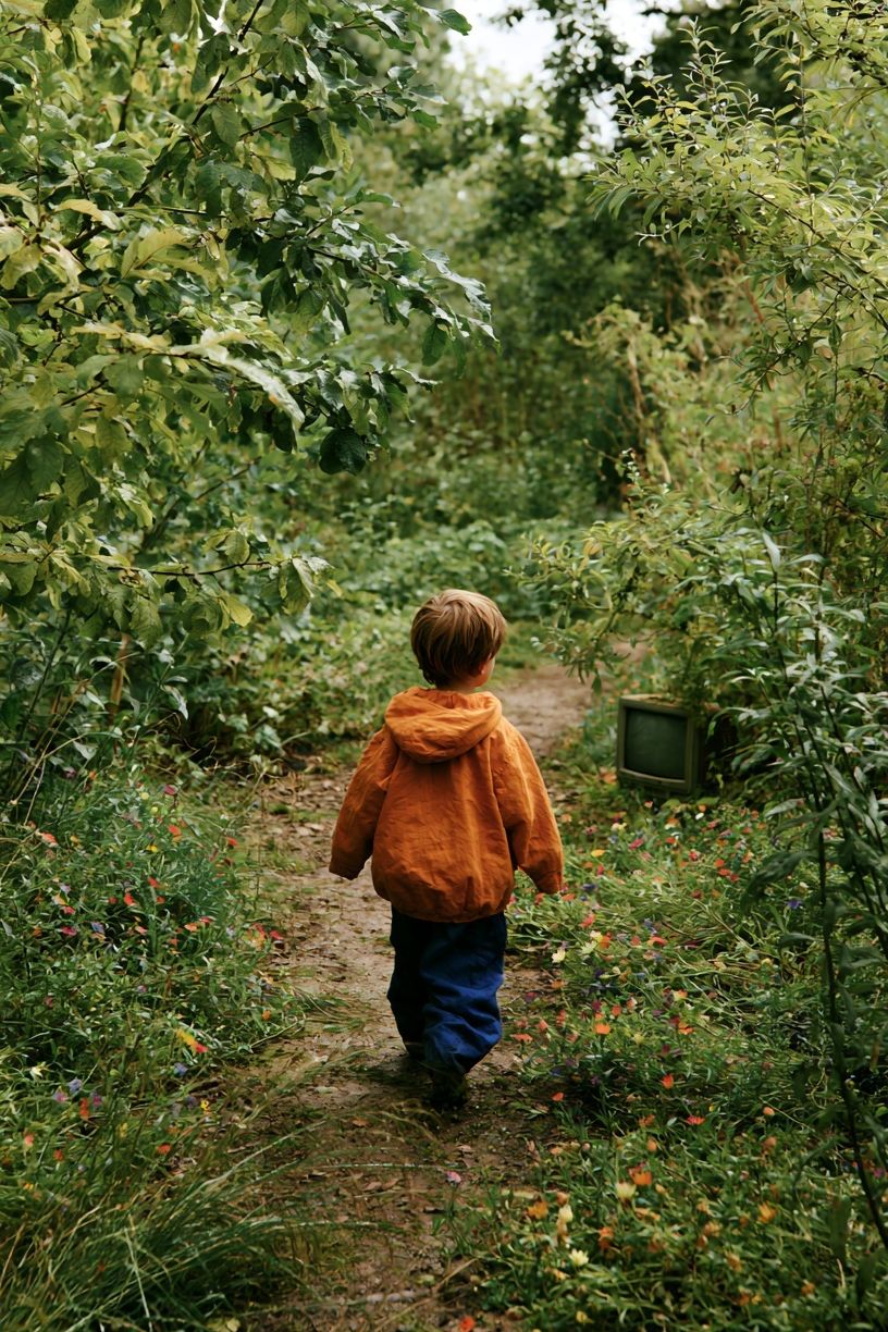 Child in Woodland Path Photography Poster. poster detail