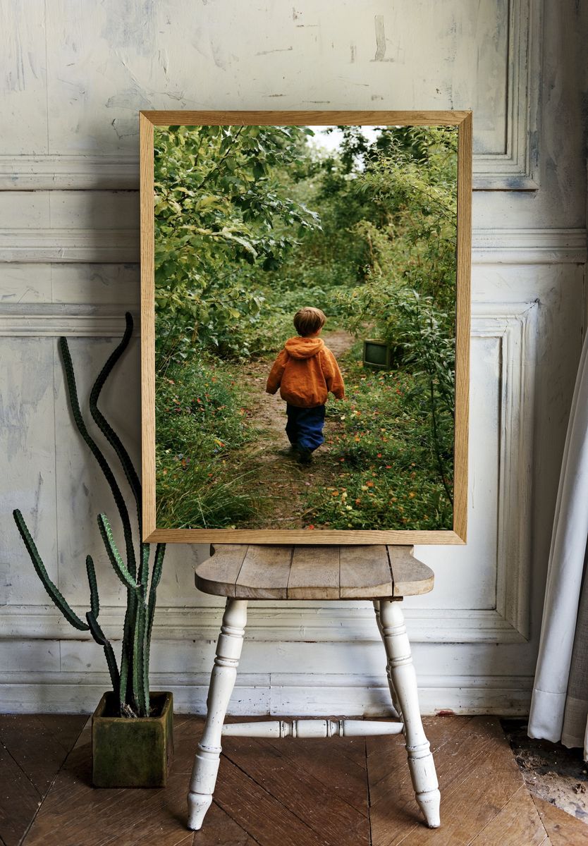 Child in Woodland Path Photography Poster. — room view 1