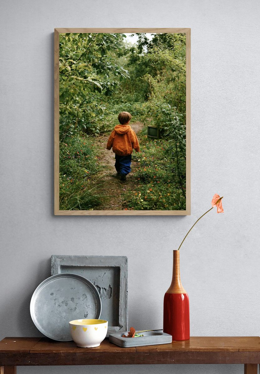 Child in Woodland Path Photography Poster. — room view 3