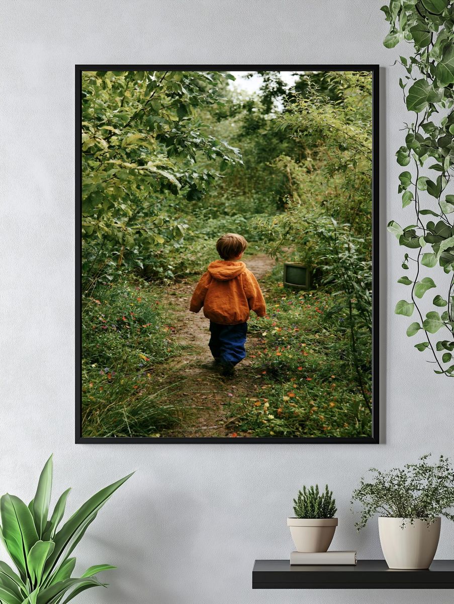 Child in Woodland Path Photography Poster. — room view 4
