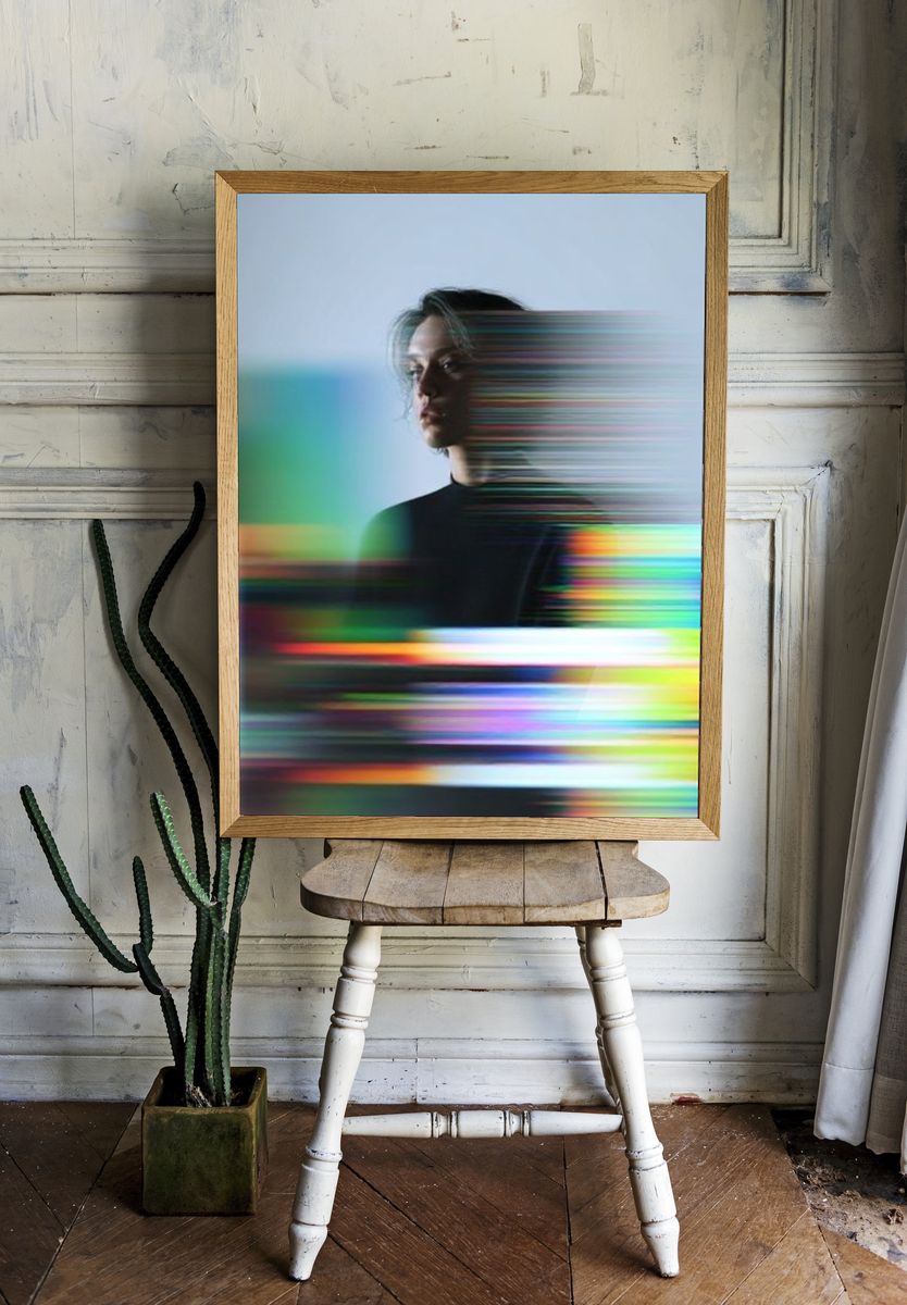 Glitch Portrait Photography Poster. room preview