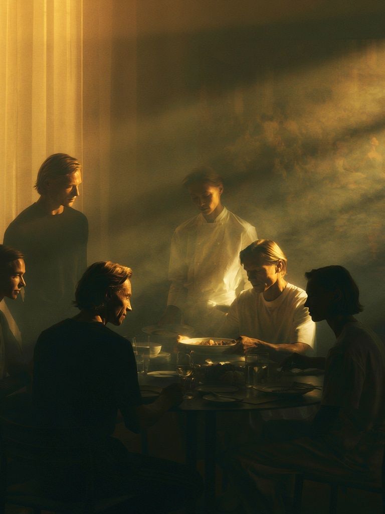 Golden Dinner Scene Photography Poster. poster detail