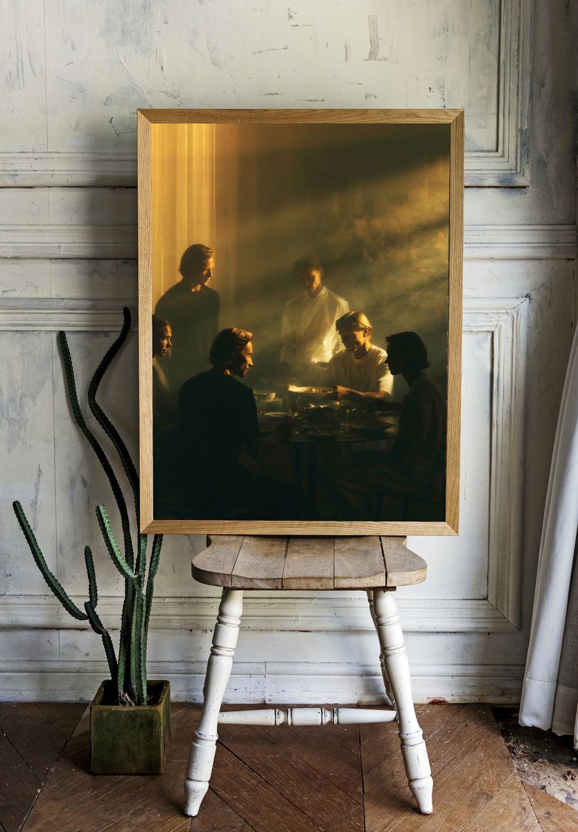 Golden Dinner Scene Photography Poster. — room view 1