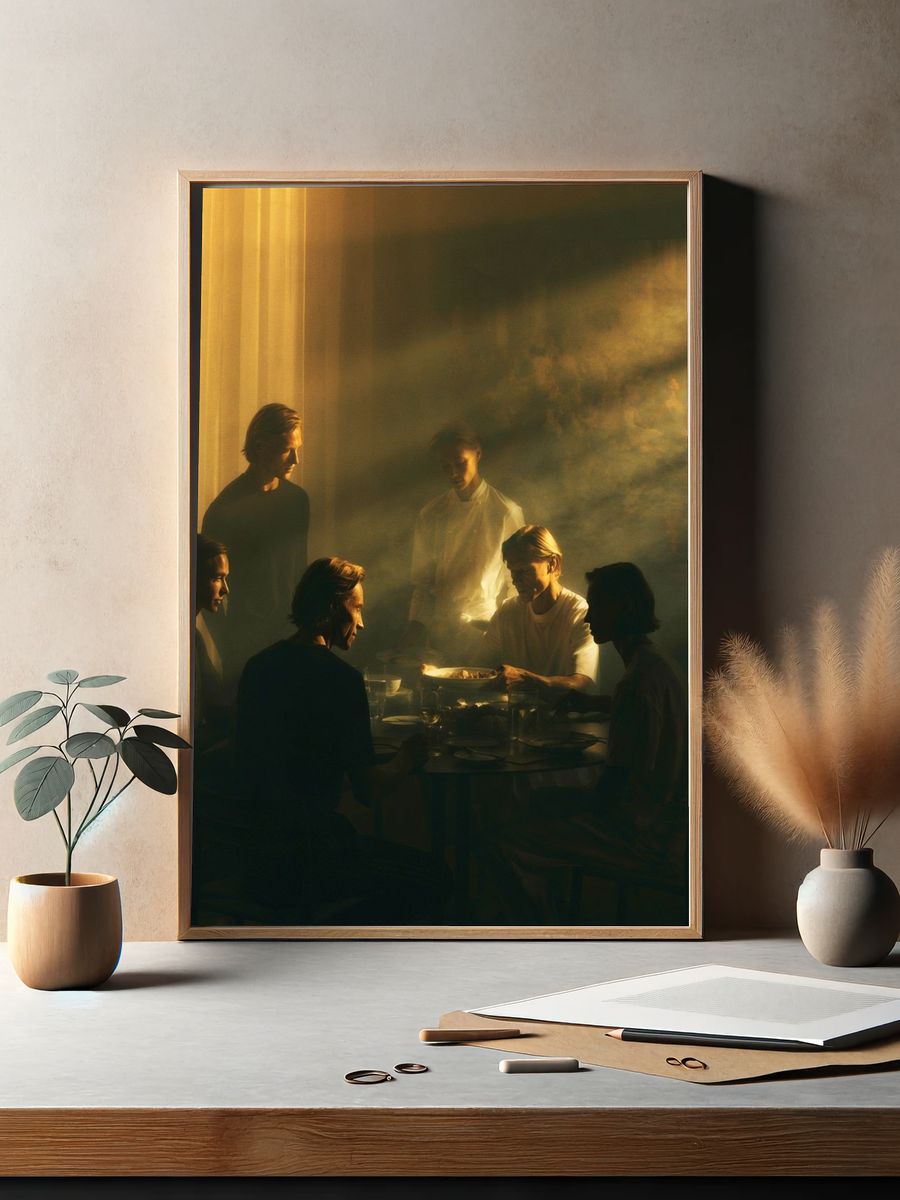 Golden Dinner Scene Photography Poster. — room view 2