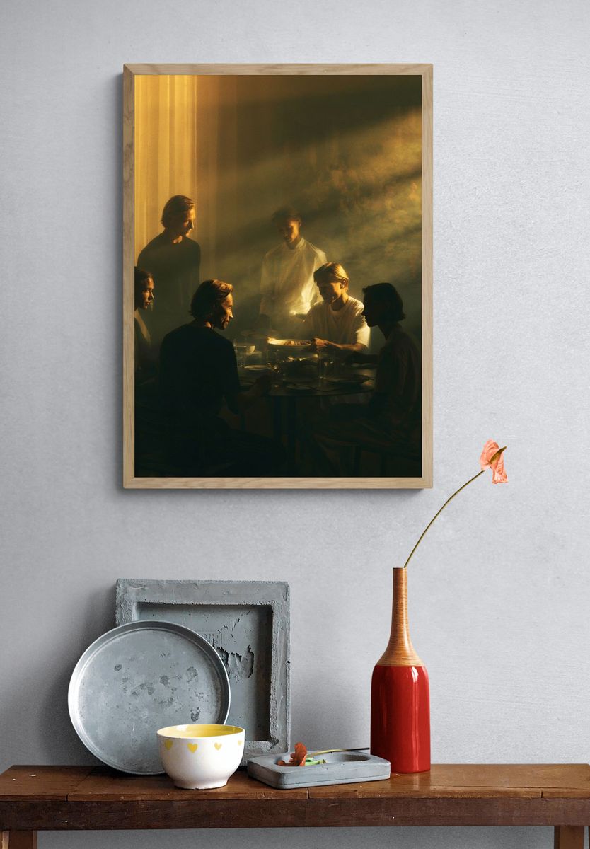 Golden Dinner Scene Photography Poster. — room view 3