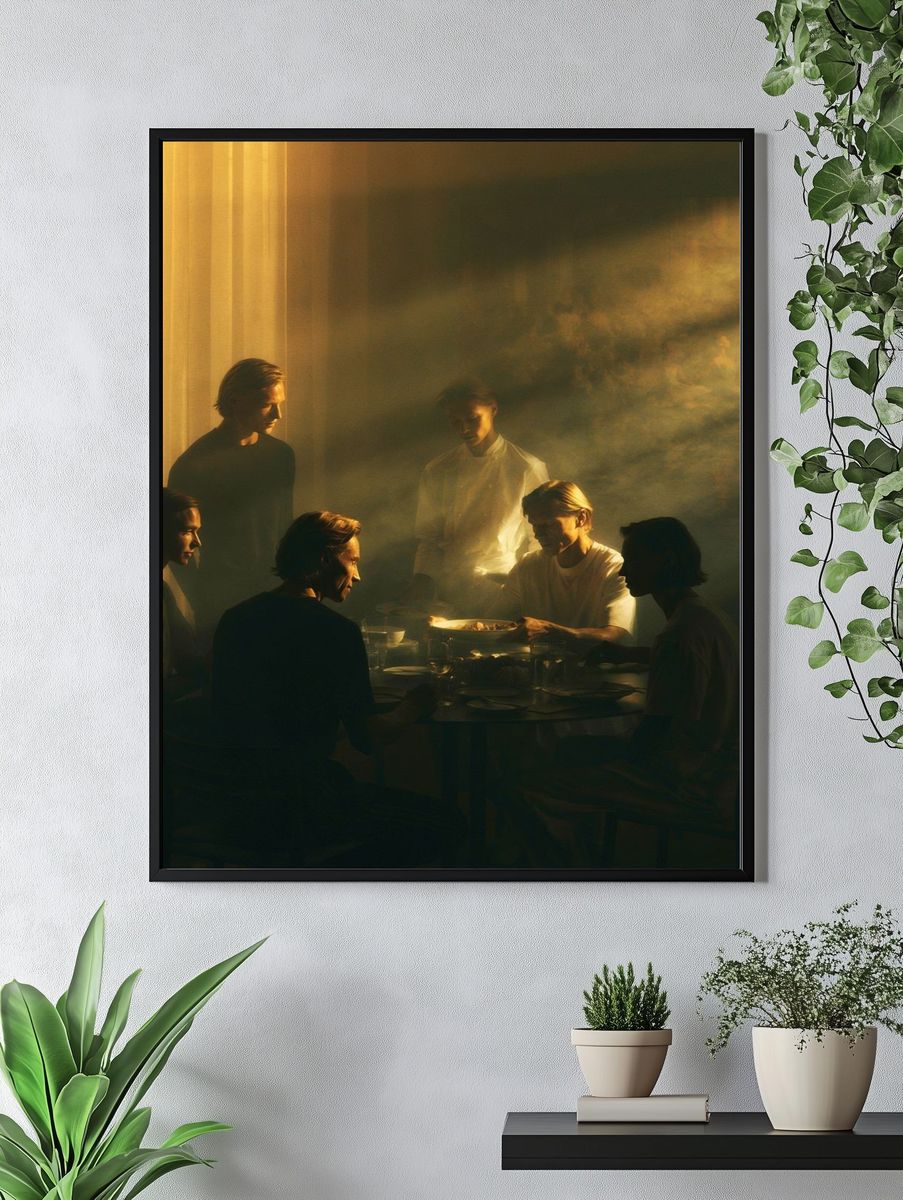 Golden Dinner Scene Photography Poster. — room view 4