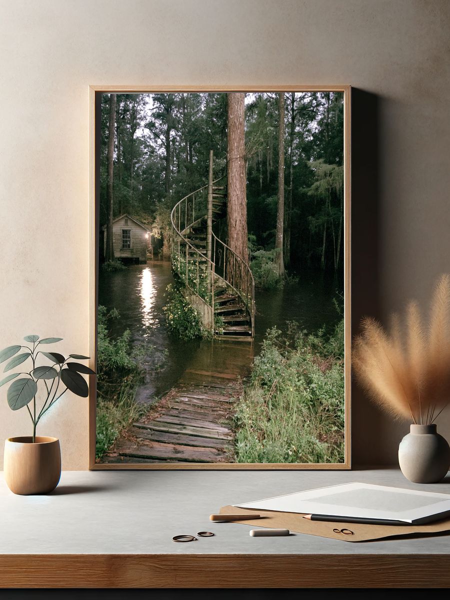Swamp Cabin Stairway Photography Poster. — room view 2