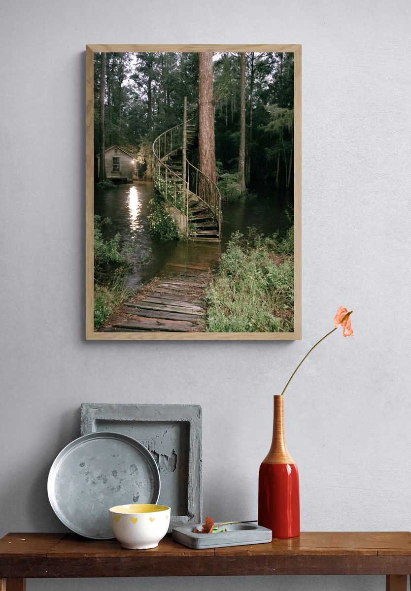 Swamp Cabin Stairway Photography Poster. — room view 3