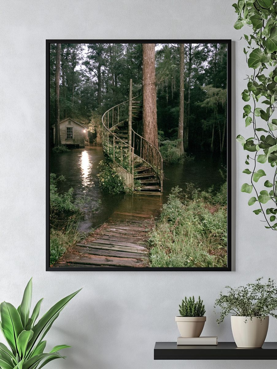 Swamp Cabin Stairway Photography Poster. — room view 4