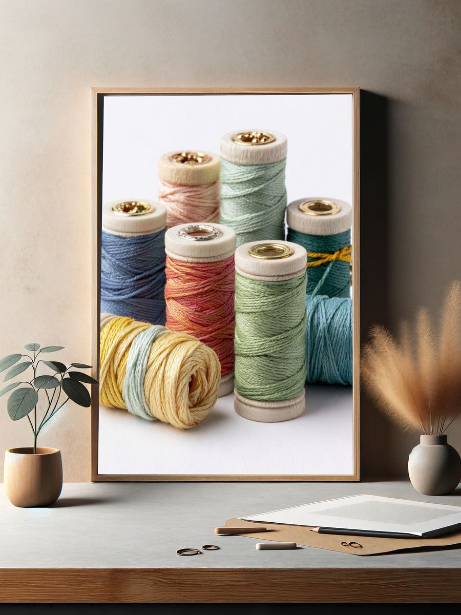 Pastel Thread Spools Photography Poster. — room view 2