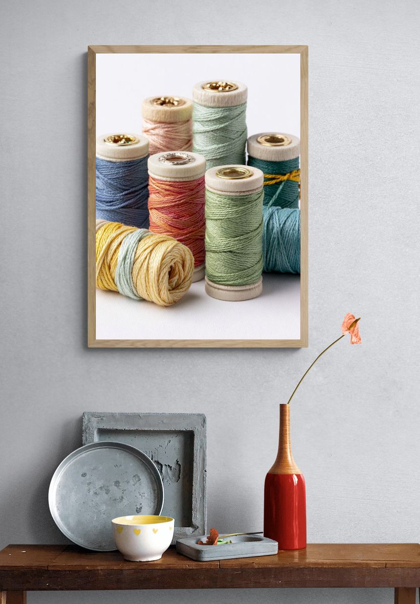 Pastel Thread Spools Photography Poster. — room view 3