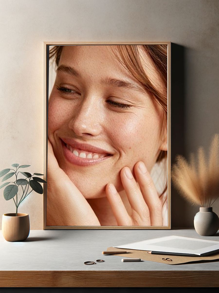 Smiling Woman Portrait Photography Poster. — room view 2