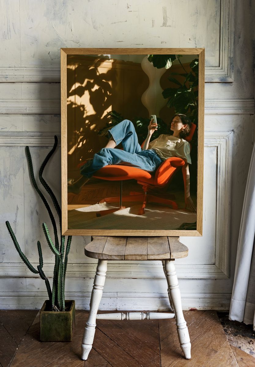 Sunlit Lounge Chair Photography Poster. room preview