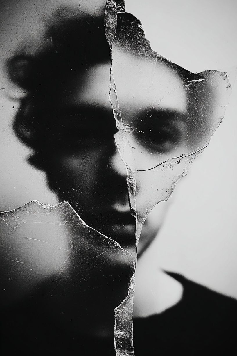 Fragmented Face Black-White Print. poster detail