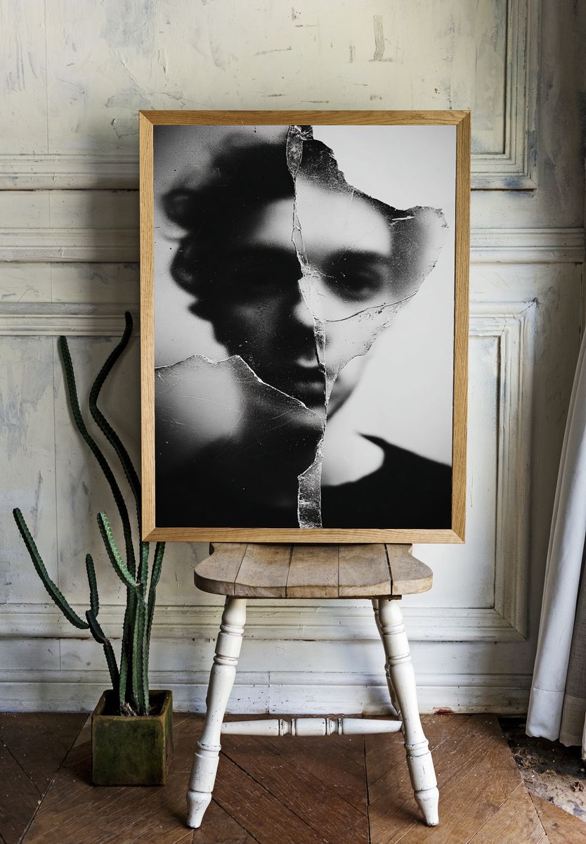 Fragmented Face Black-White Print. — room view 1