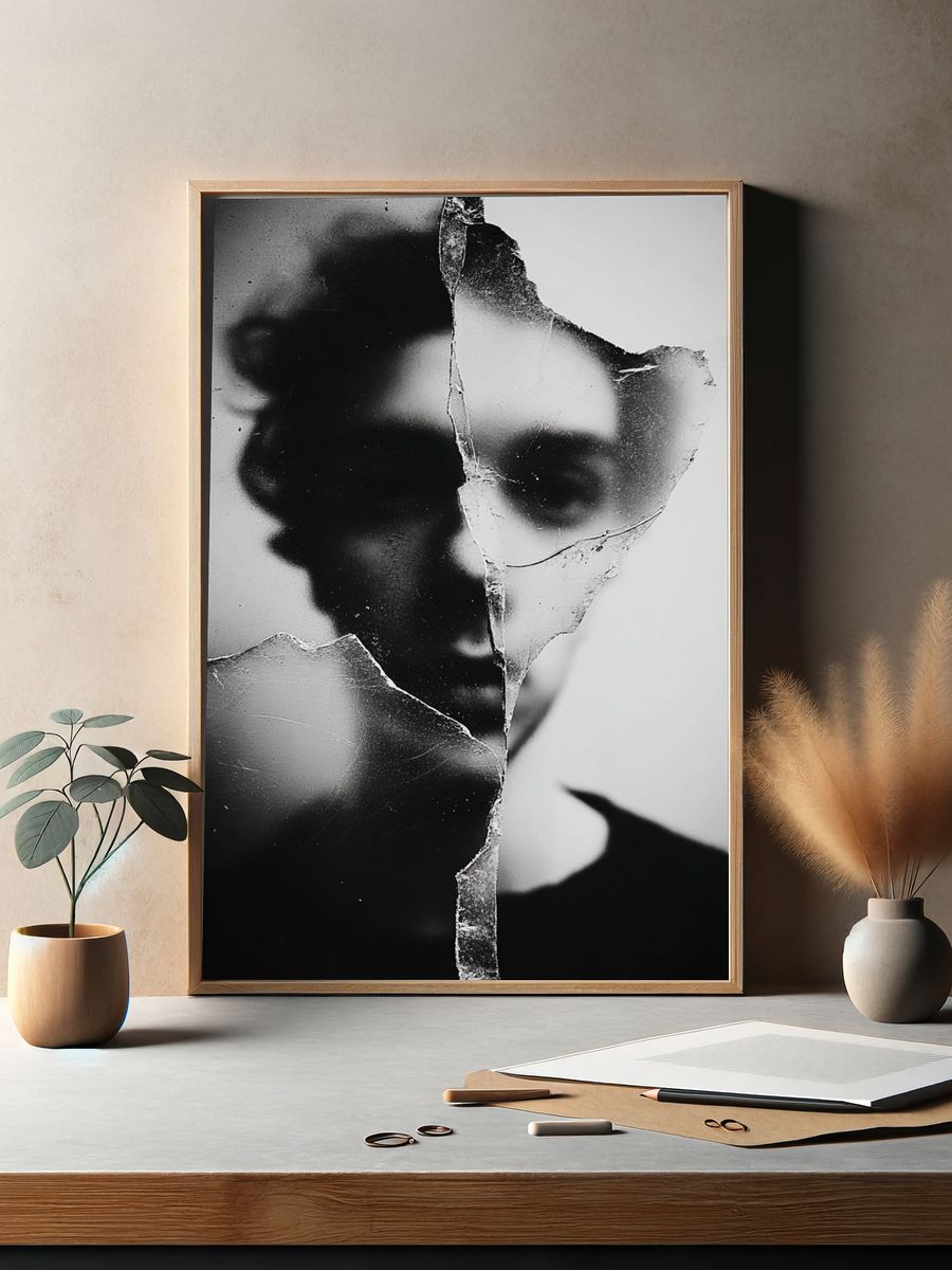 Fragmented Face Black-White Print. — room view 2