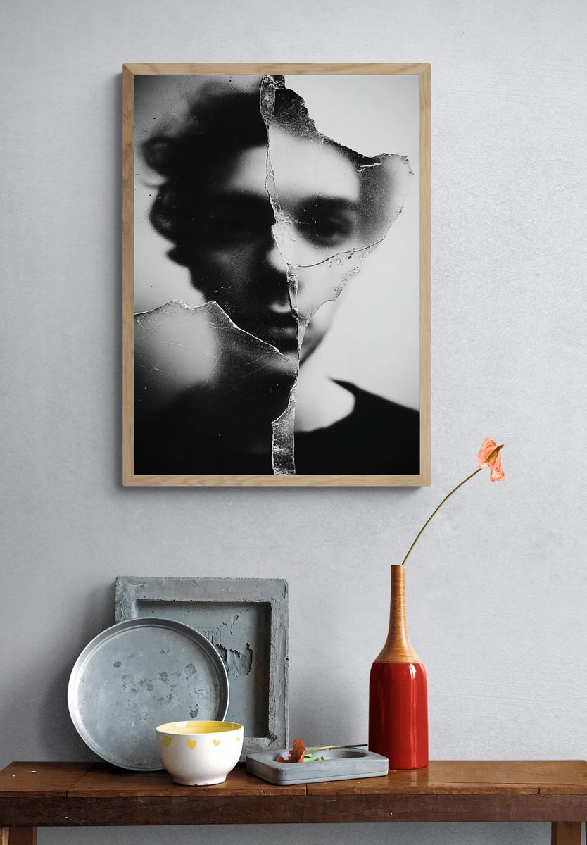 Fragmented Face Black-White Print. — room view 3