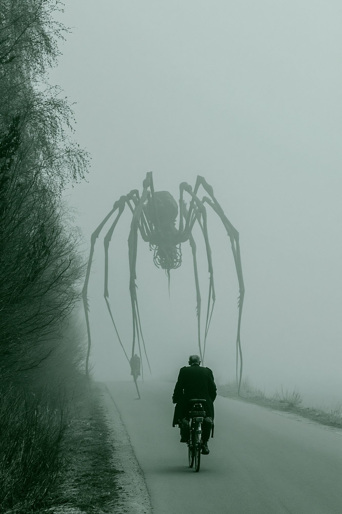Foggy Spider Encounter Photography Poster. poster detail