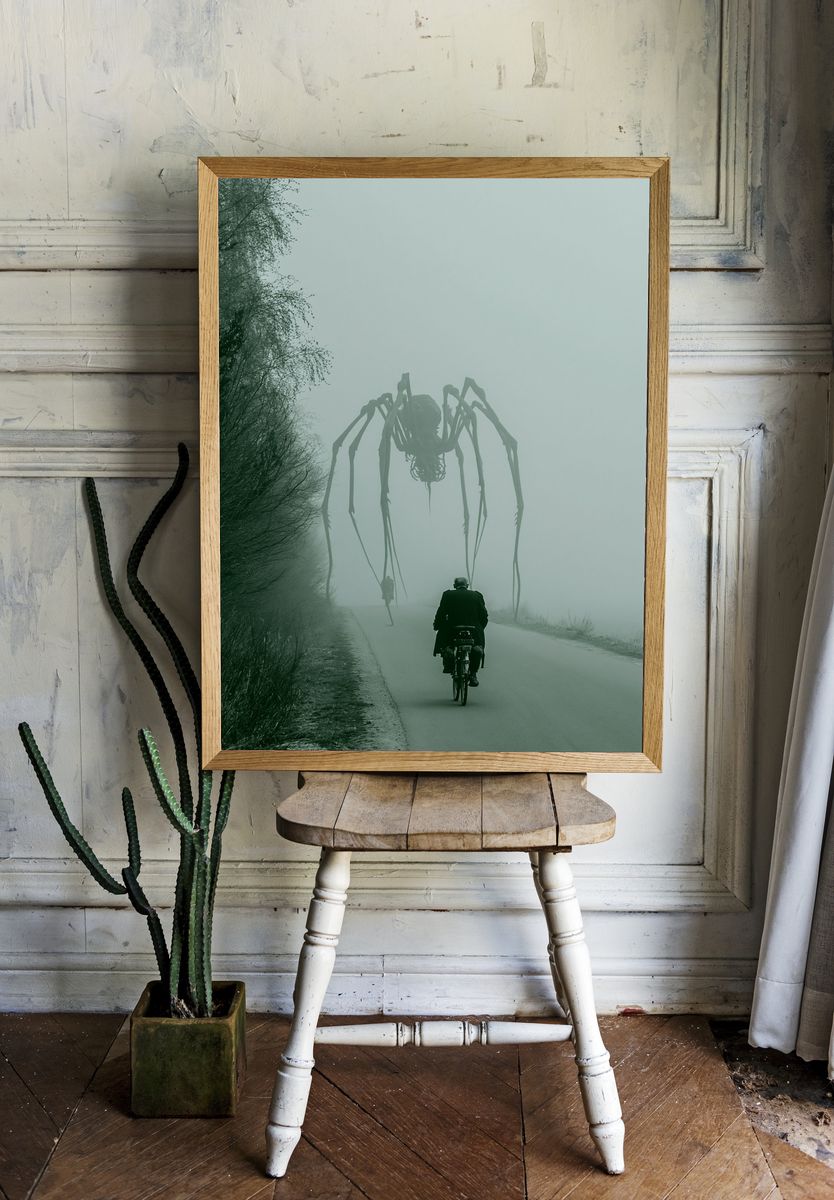 Foggy Spider Encounter Photography Poster. — room view 1