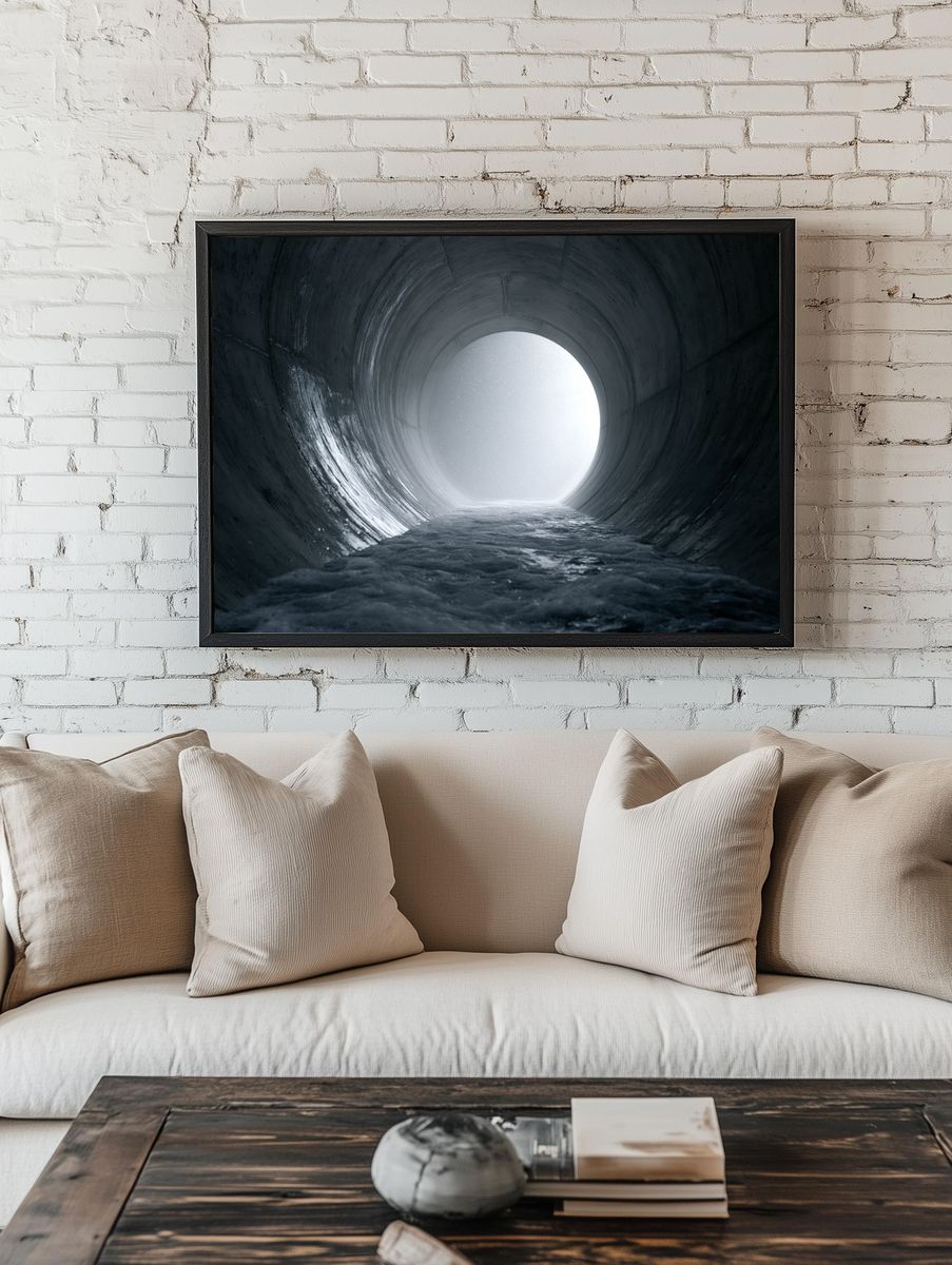 Snowy Tunnel Light Photography Poster. — room view 1