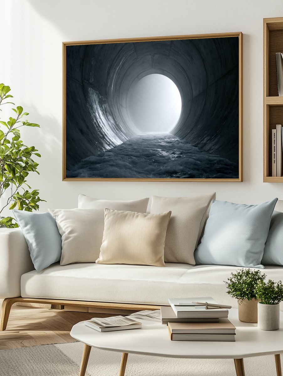 Snowy Tunnel Light Photography Poster. — room view 2
