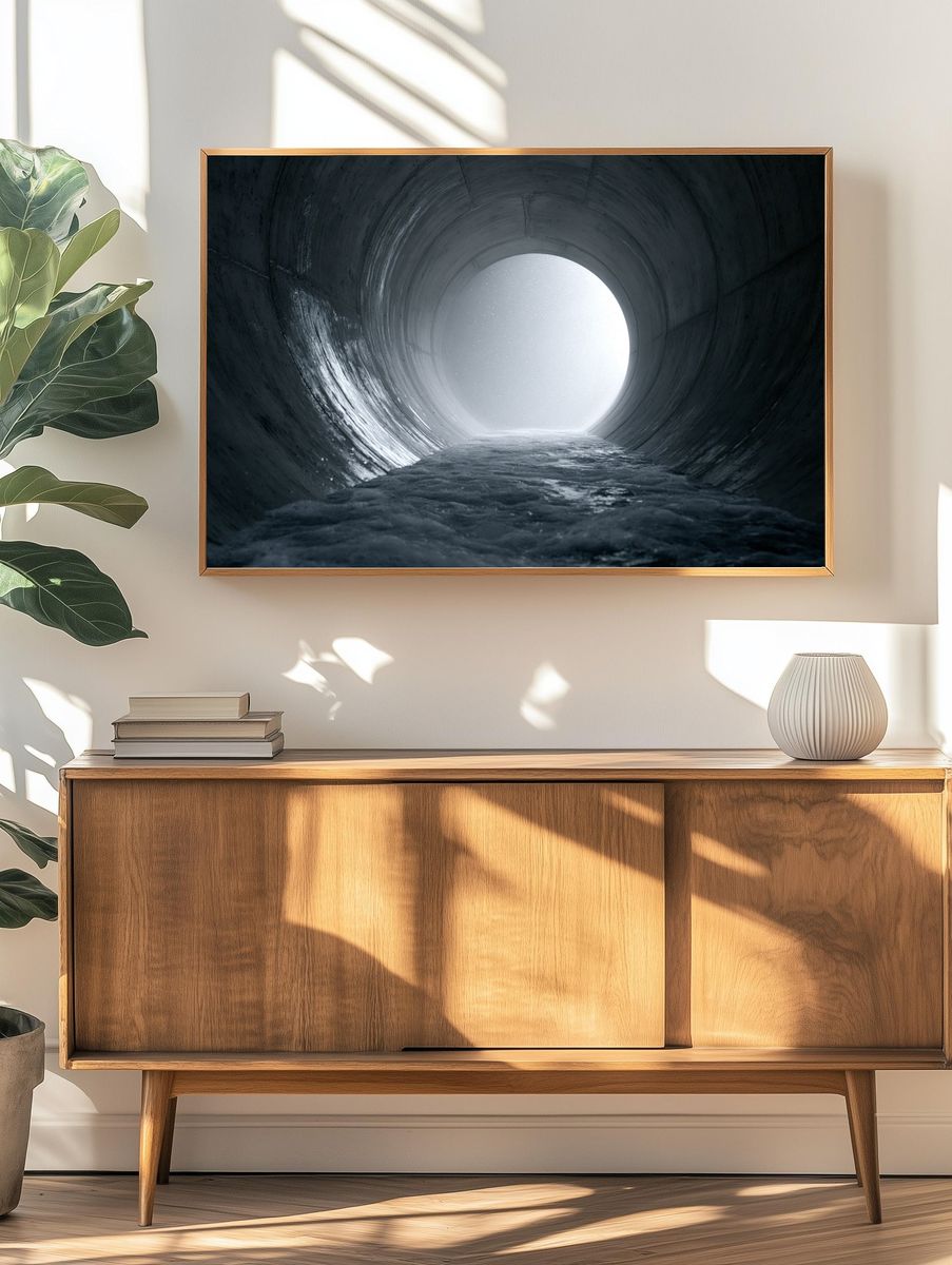 Snowy Tunnel Light Photography Poster. — room view 3