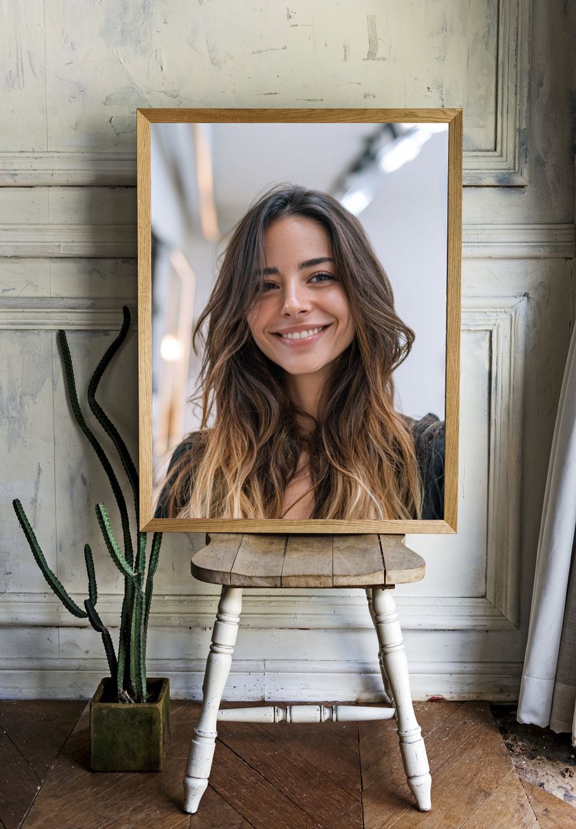 Smiling Woman Portrait Print. room preview