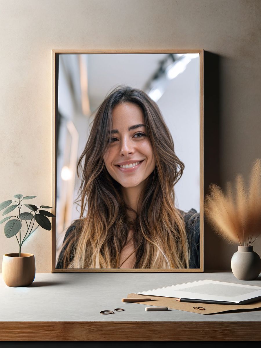 Smiling Woman Portrait Print. — room view 2
