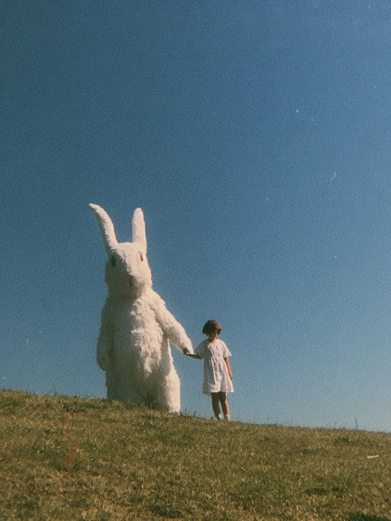 Girl and Giant Rabbit Surreal Print. poster detail