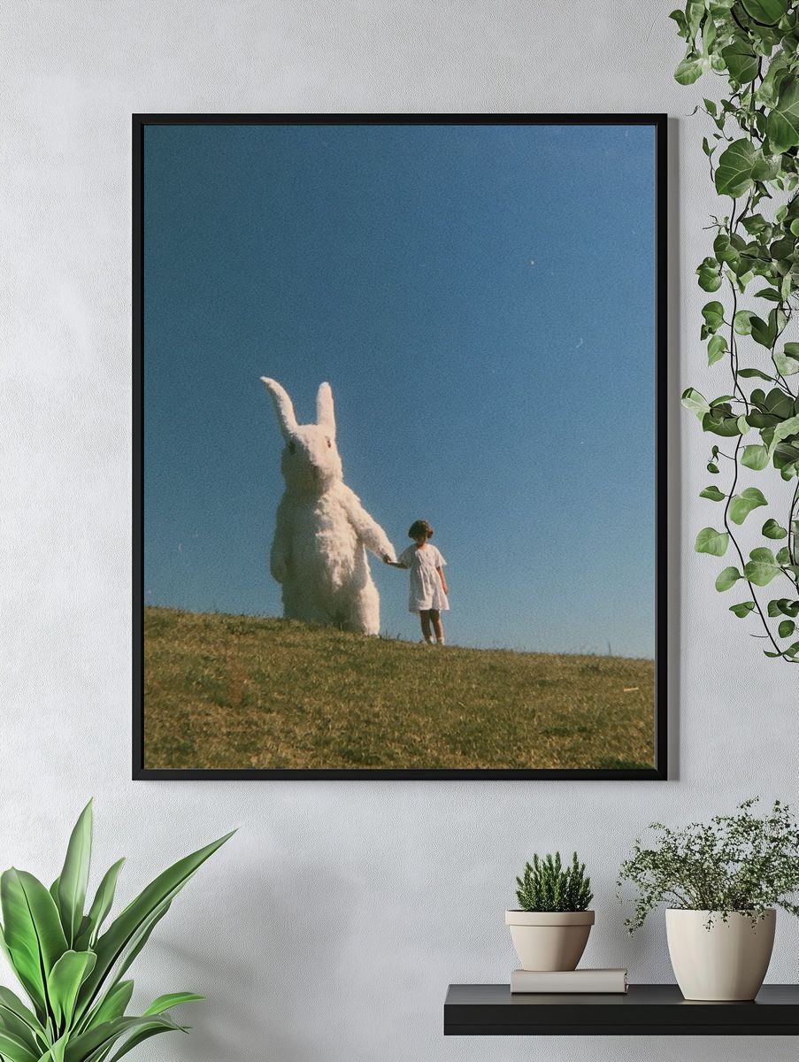 Girl and Giant Rabbit Surreal Print. — room view 4