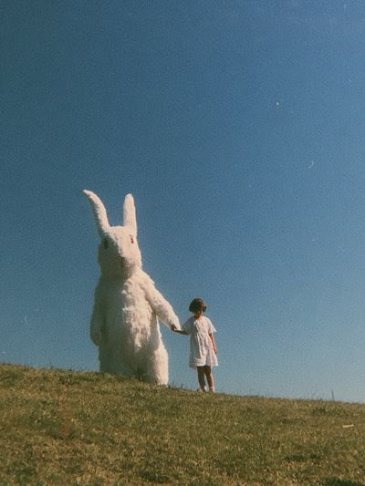 Girl and Giant Rabbit Surreal Print. poster
