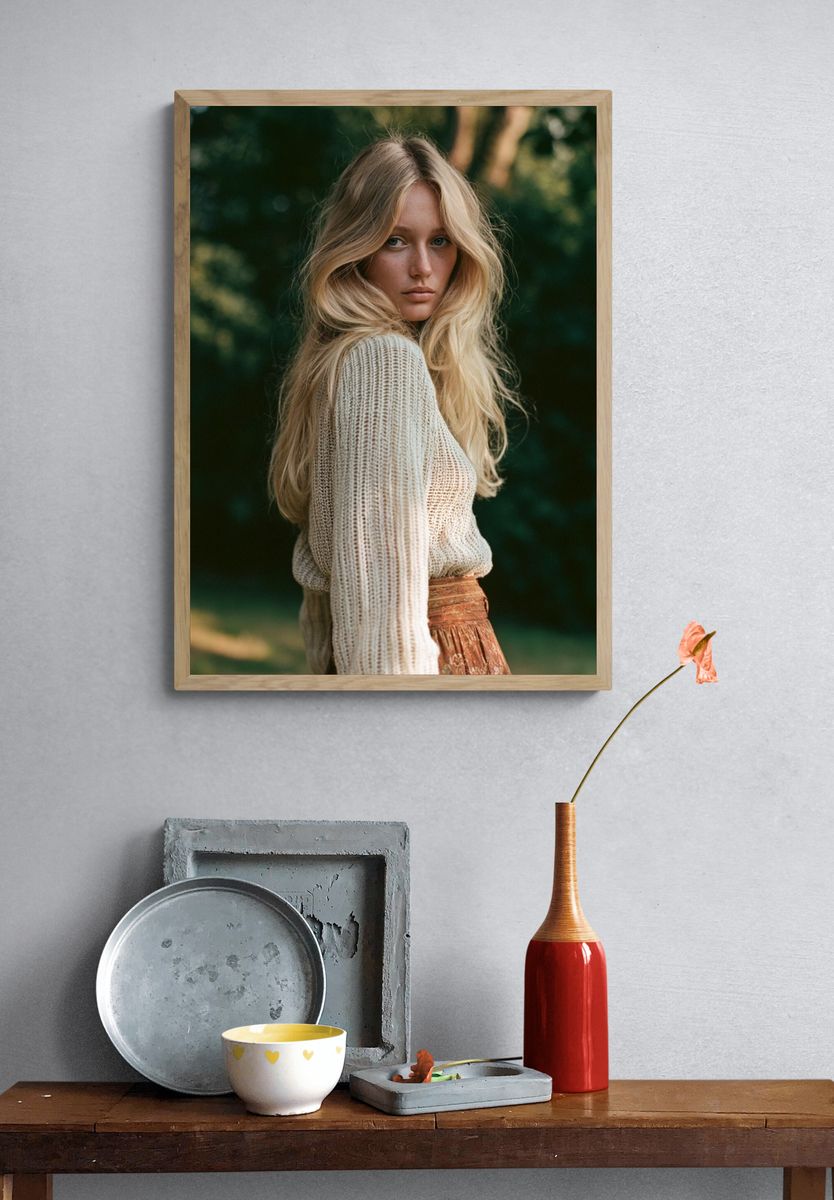 Blonde Portrait in Forest Poster. — room view 3